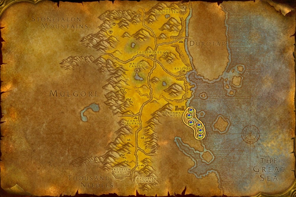 Map of The Barrens showing where to fish Firefin Snapper: 21 fishing pools