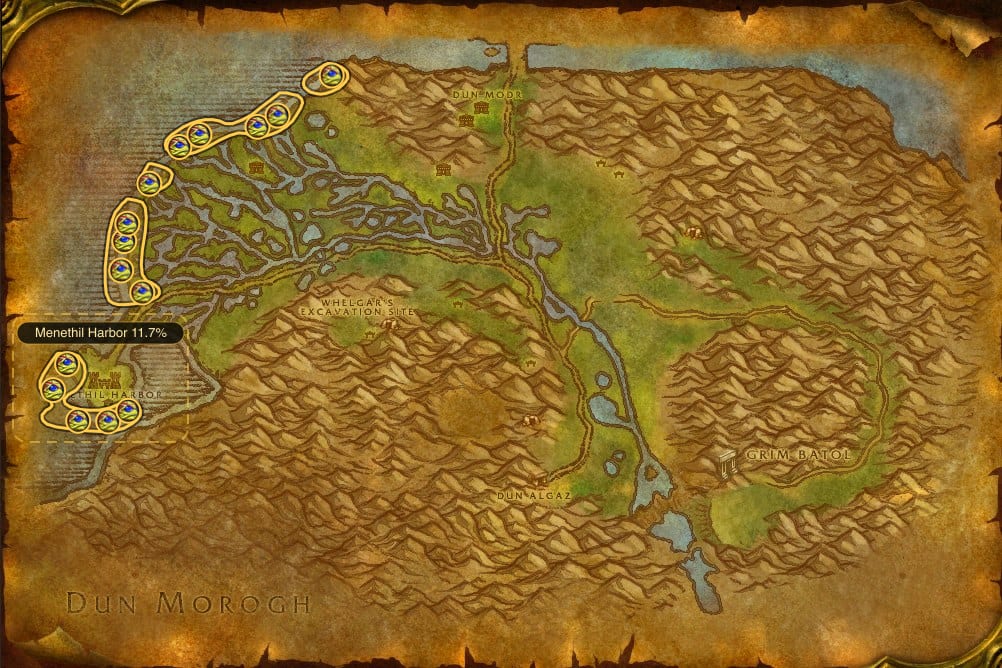 Map of Wetlands showing where to fish Firefin Snapper: 26 fishing pools and one named stretch of water