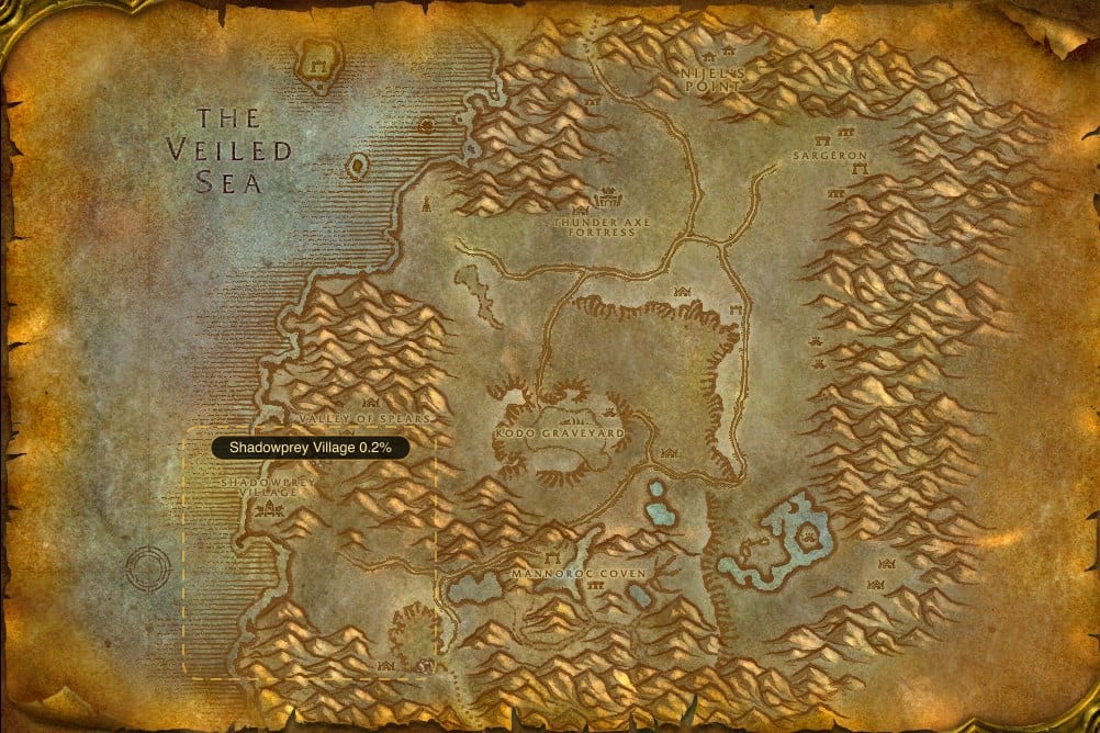 Map of Desolace showing where to fish Greater Healing Potion: one named stretch of water