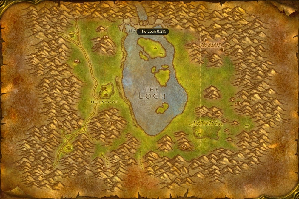 Map of Loch Modan showing where to fish Lesser Healing Potion: one named stretch of water