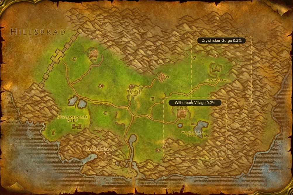 Map of Arathi Highlands showing where to fish Mana Potion: 2 named stretches of water