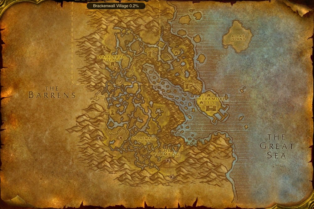 Map of Dustwallow Marsh showing where to fish Mana Potion: one named stretch of water