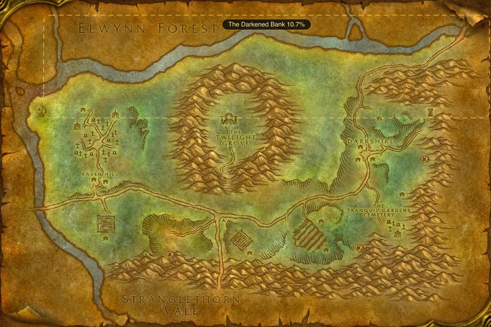 Map of Duskwood showing where to fish Raw Brilliant Smallfish: one named stretch of water