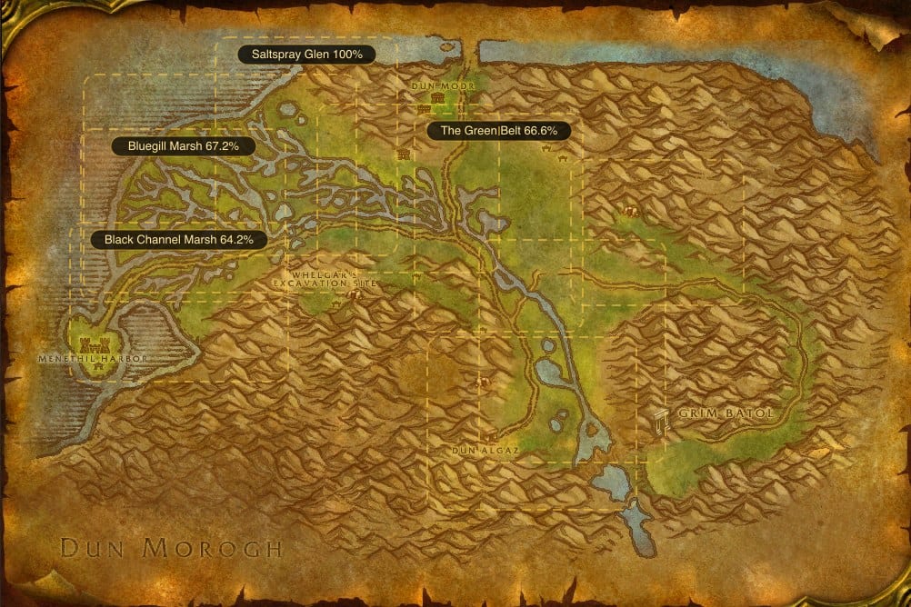 Map of Wetlands showing where to fish Raw Bristle Whisker Catfish: 9 named stretches of water