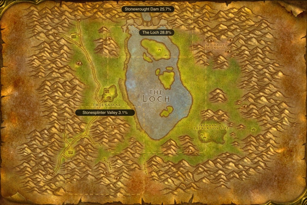 Map of Loch Modan showing where to fish Raw Loch Frenzy: 3 named stretches of water