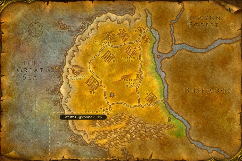 Map of Westfall showing where to fish Raw Rainbow Fin Albacore: one named stretch of water