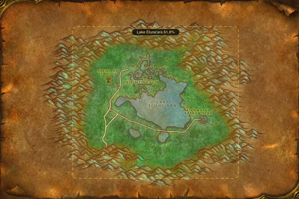 Map of Moonglade showing where to fish Raw Redgill: one named stretch of water