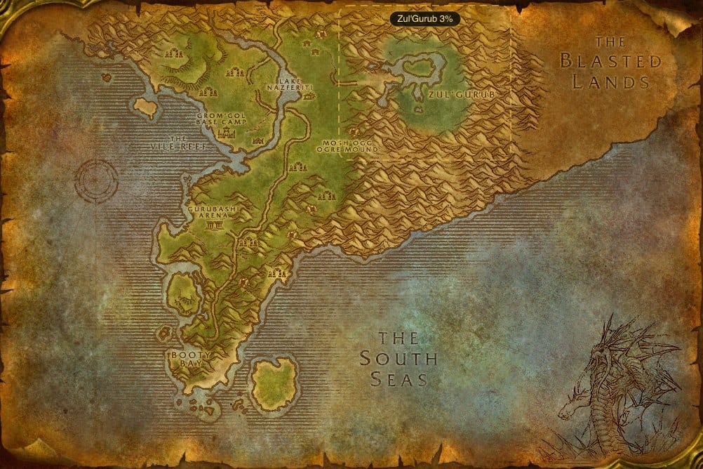 Map of Stranglethorn Vale showing where to fish Raw Redgill: one named stretch of water