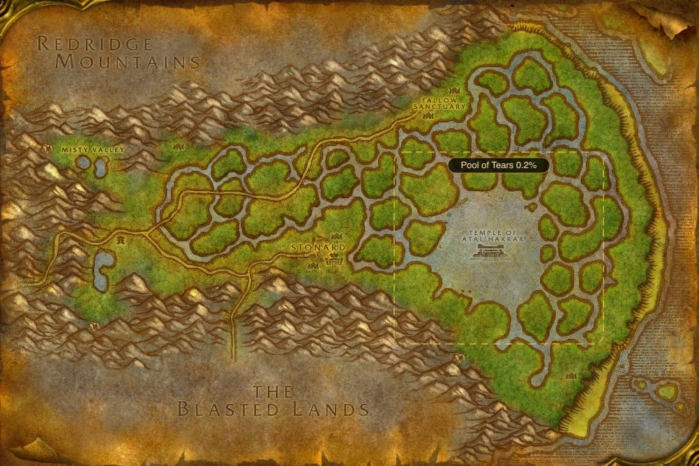 Map of Swamp of Sorrows showing where to fish Raw Redgill: one named stretch of water