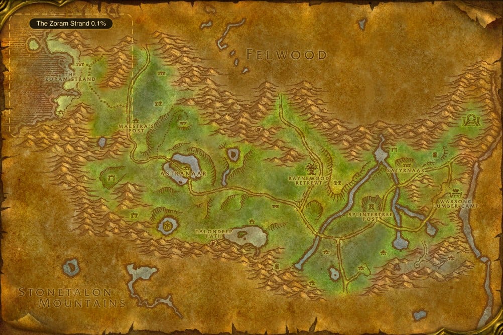 Map of Ashenvale showing where to fish Raw Rockscale Cod: one named stretch of water