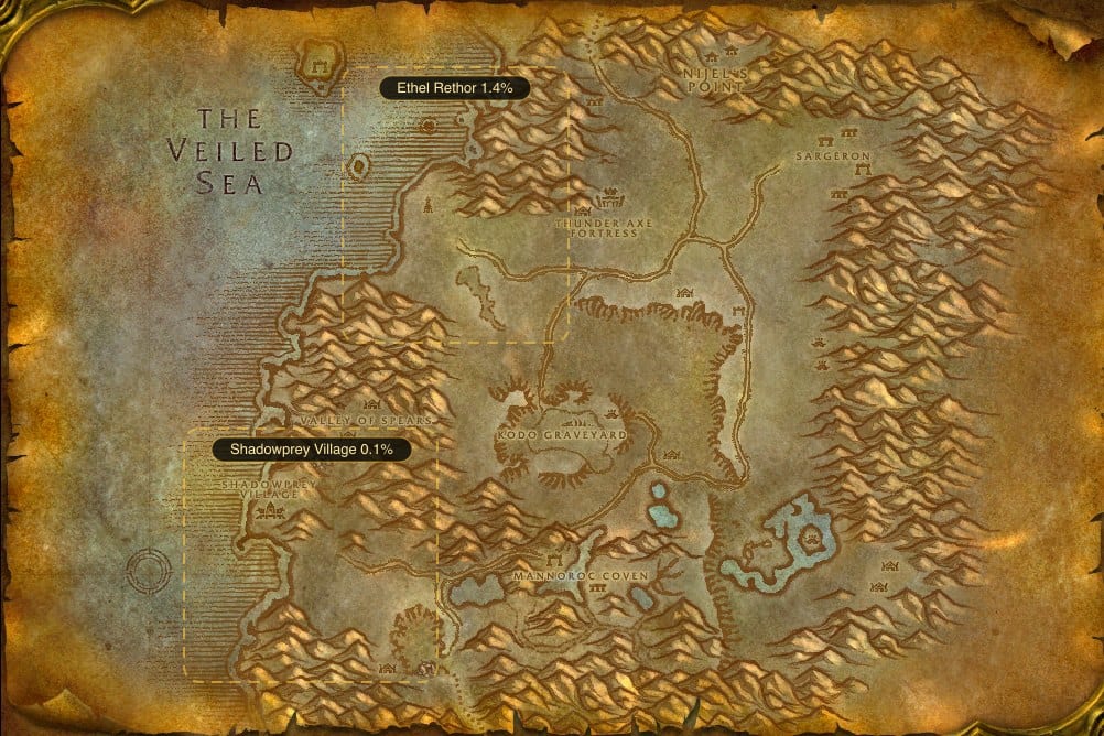 Map of Desolace showing where to fish Raw Rockscale Cod: 2 named stretches of water
