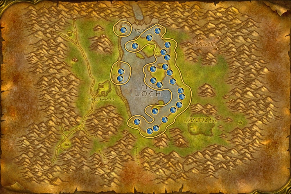 Map of Loch Modan showing where to fish Raw Sagefish: 28 fishing pools