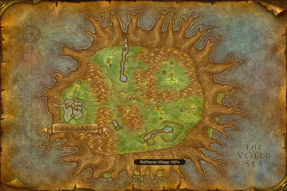 Map of Teldrassil showing where to fish Raw Slitherskin Mackerel: one named stretch of water