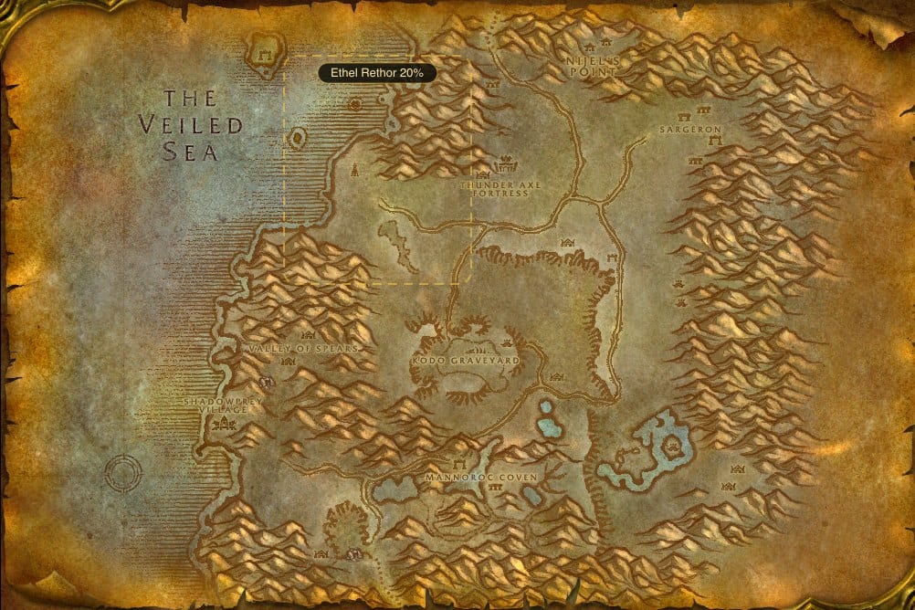Map of Desolace showing where to fish Sar'theris Striker: one named stretch of water