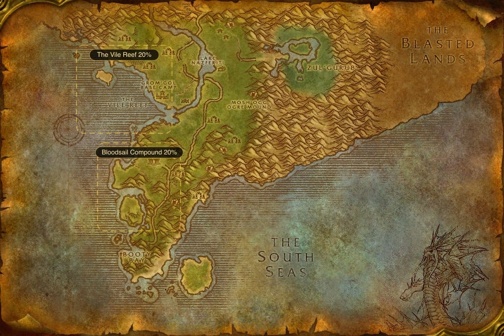 Map of Stranglethorn Vale showing where to fish Savage Coast Blue Sailfin: 2 named stretches of water