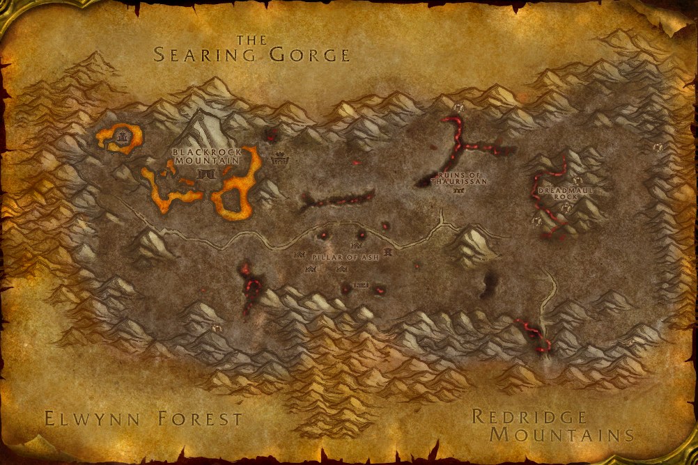 Map of Burning Steppes, where Lightning Eel is caught in open water