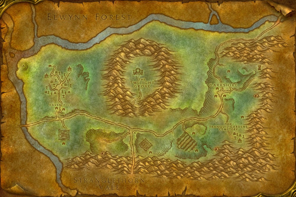 Map of Duskwood, where Raw Mithril Head Trout is caught in open water