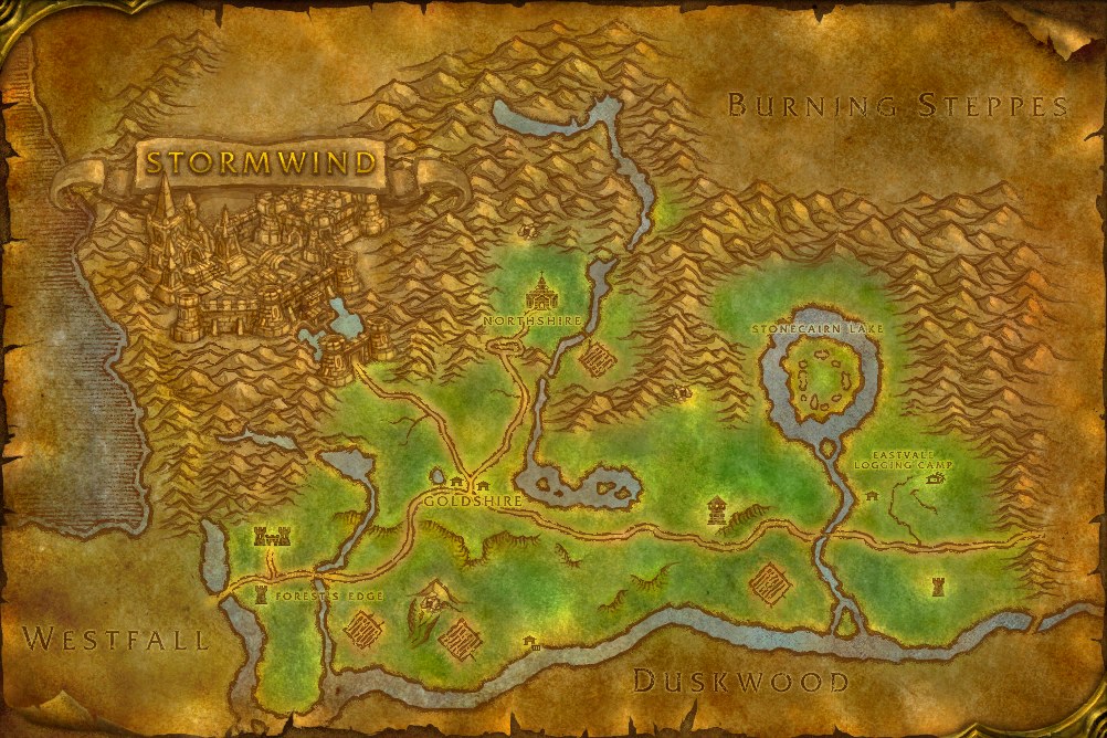 Map of Elwynn Forest, where Raw Rockscale Cod is caught in open water