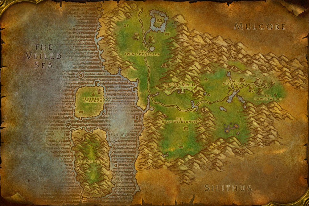 Map of Feralas, where Raw Whitescale Salmon is caught in open water