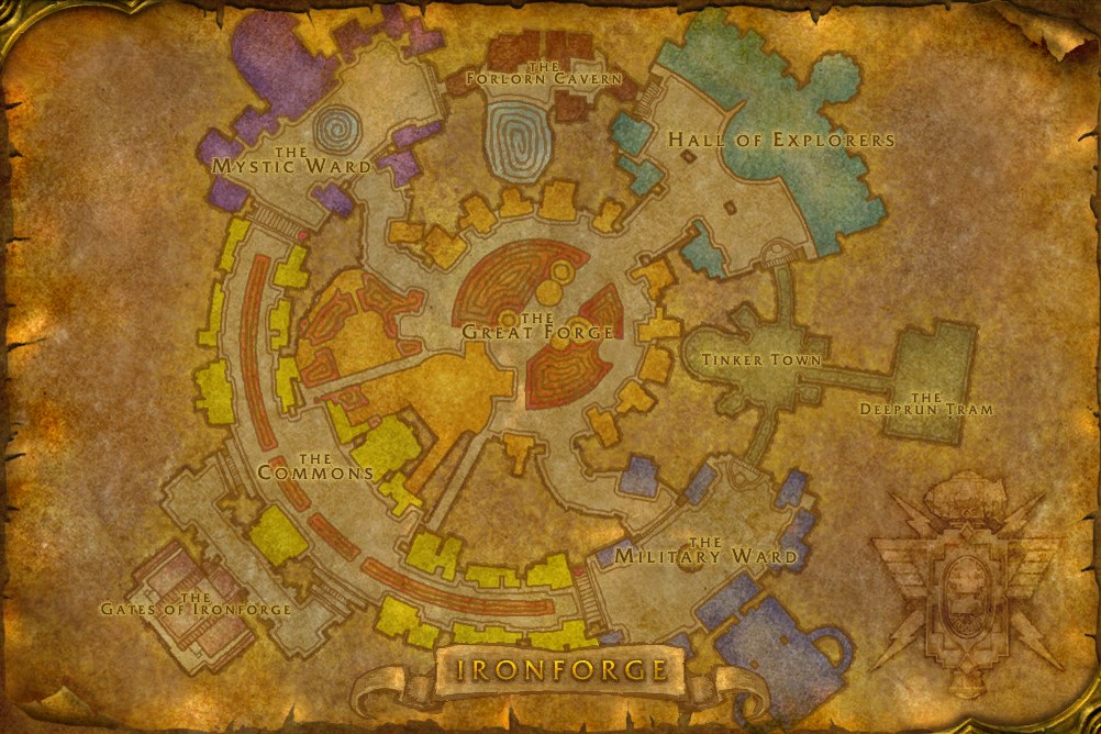 Map of Ironforge, where Lesser Healing Potion is caught in open water