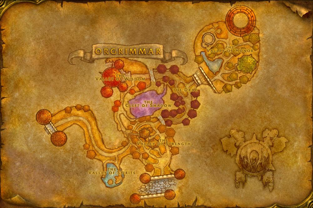 Map of Orgrimmar, where Lesser Healing Potion is caught in open water