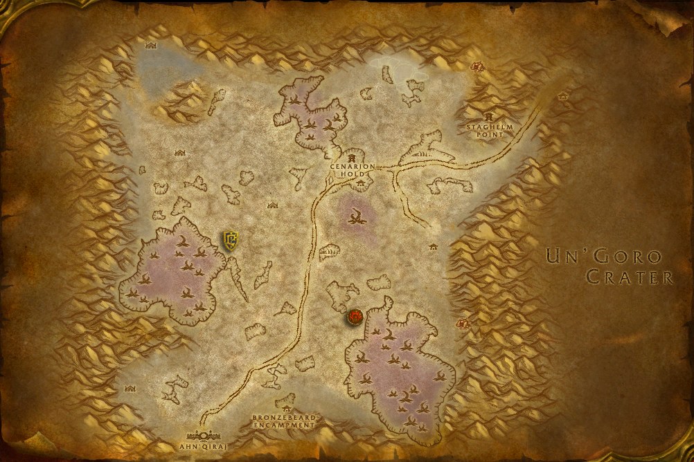 Map of Silithus, where Raw Redgill is caught in open water