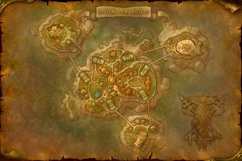 Map of Thunder Bluff, where Lesser Healing Potion is caught in open water