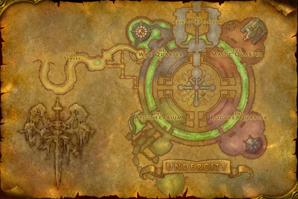 Map of Undercity, where Lesser Healing Potion is caught in open water