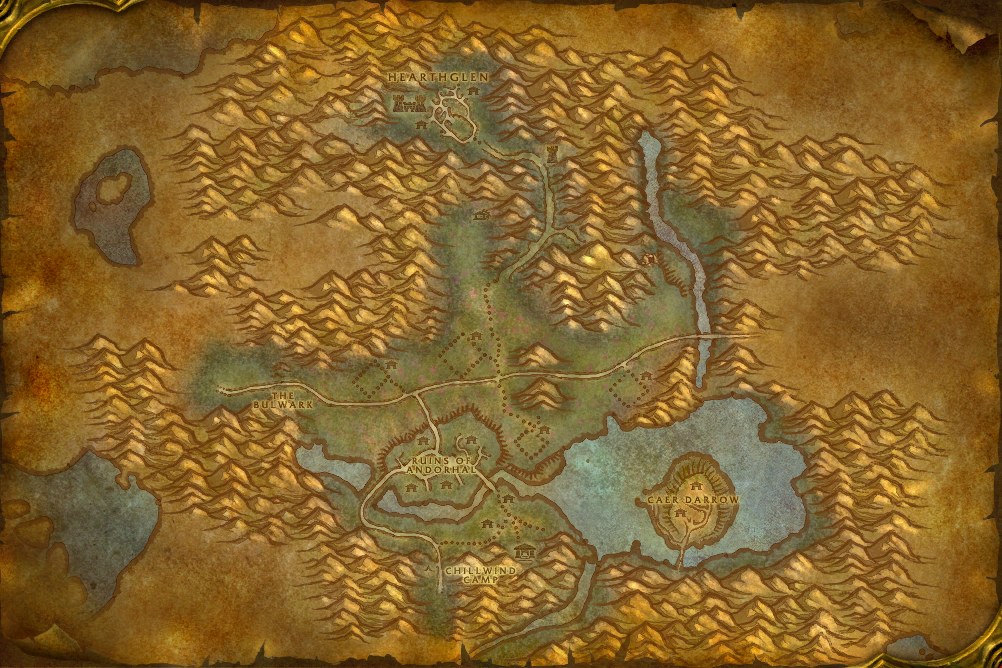 Map of Western Plaguelands, where Oily Blackmouth is caught in open water